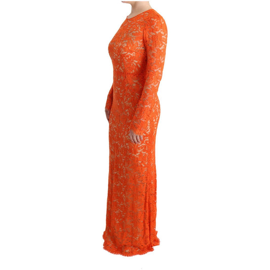 Elegant Long-Sleeve Full-Length Orange Sheath Dress