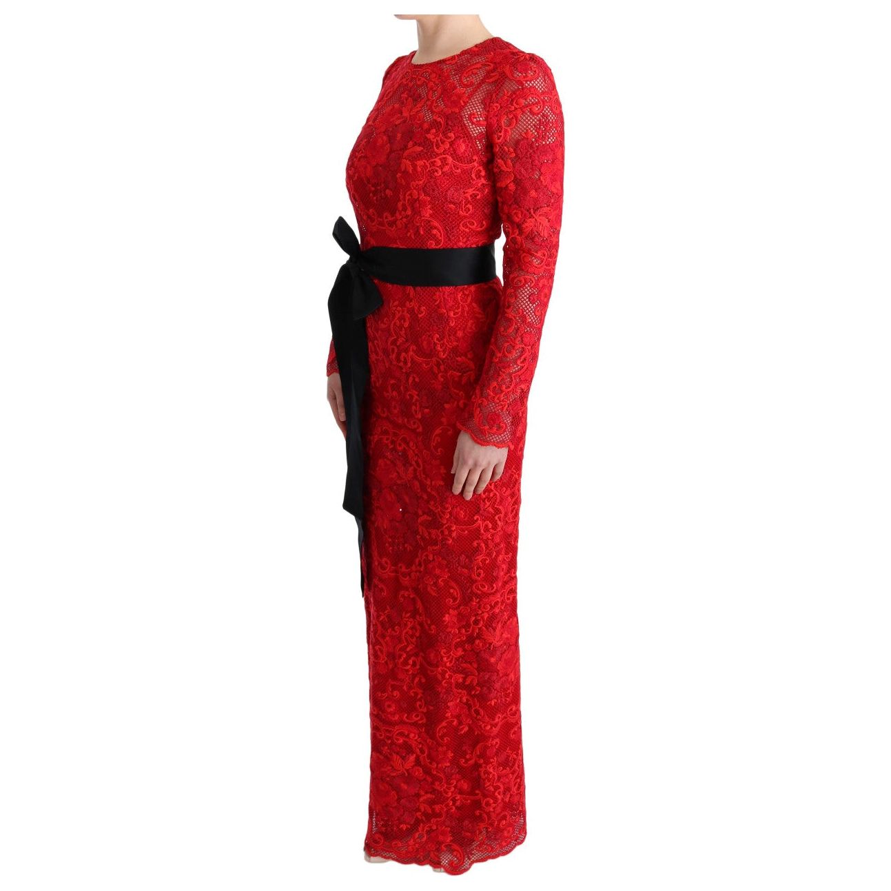 Elegant Red Sheath Dress with Silk Bow Belt