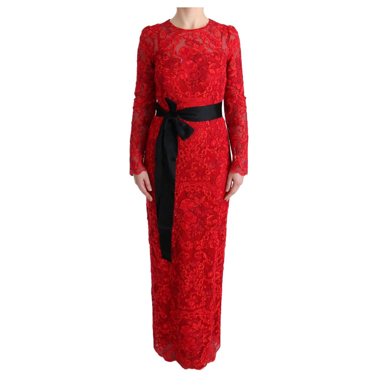 Elegant Red Sheath Dress with Silk Bow Belt