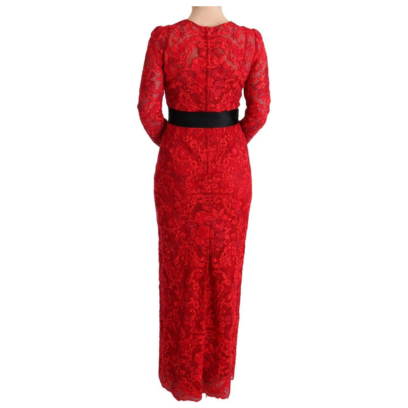 Dolce & Gabbana Red Floral Ricamo Sheath Long Dress