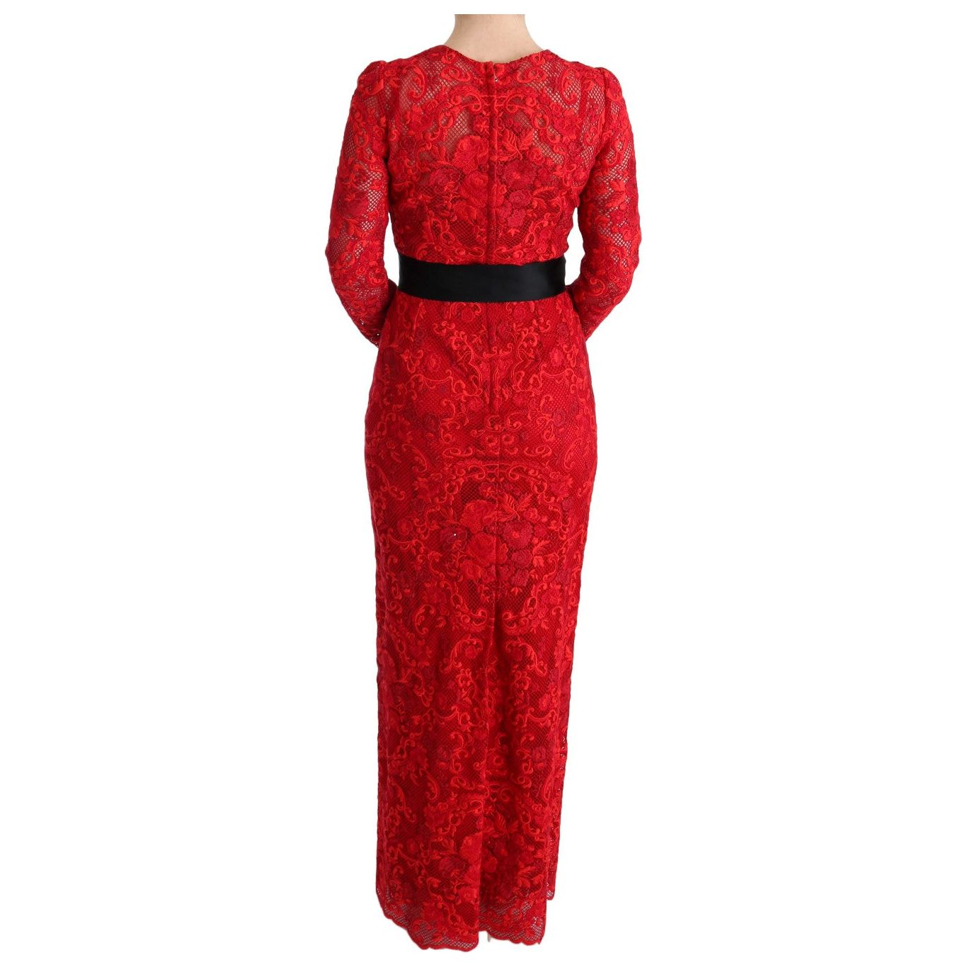 Elegant Red Sheath Dress with Silk Bow Belt