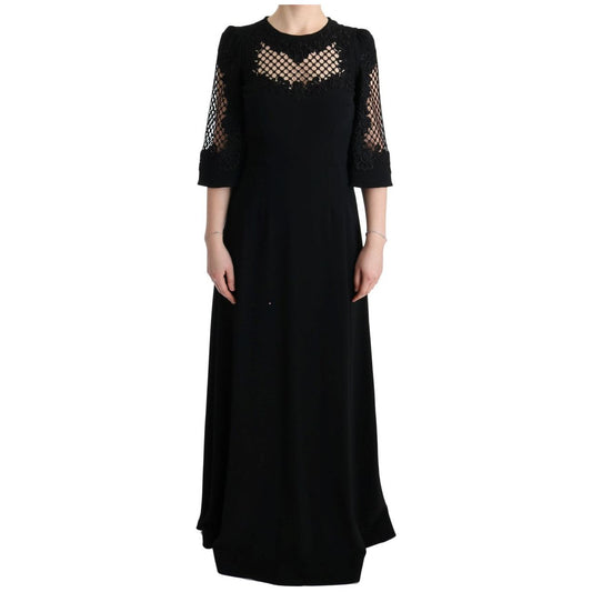 Dolce & Gabbana Elegant Black Floral Maxi Dress black-stretch-shift-long-maxi-dress