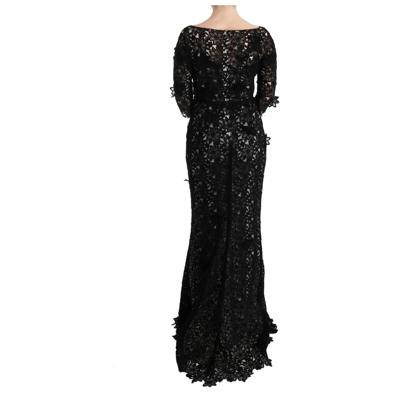 Elegant Black Maxi Shift Dress with Floral Applique