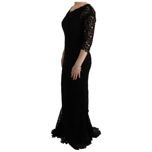 Dolce & Gabbana Elegant Black Sheath Dress with Silk Lining black-floral-ricamo-sheath-long-dress
