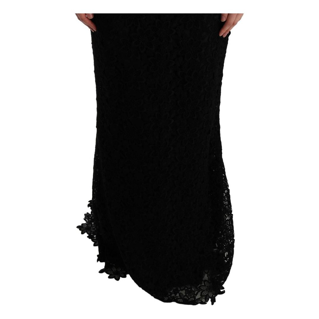 Dolce & Gabbana Elegant Black Sheath Dress with Silk Lining black-floral-ricamo-sheath-long-dress