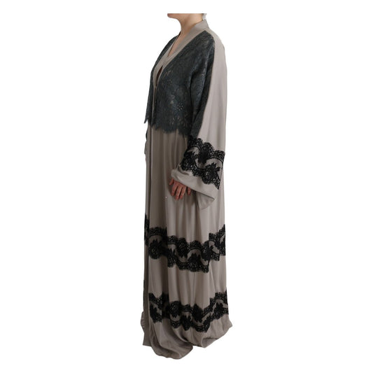 Elegant Gray Cape Kaftan Dress with Lace Detail