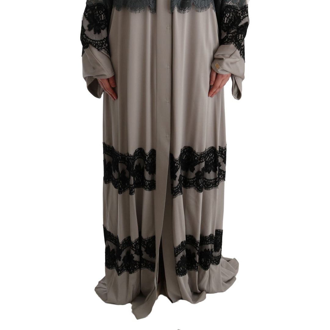 Elegant Gray Cape Kaftan Dress with Lace Detail