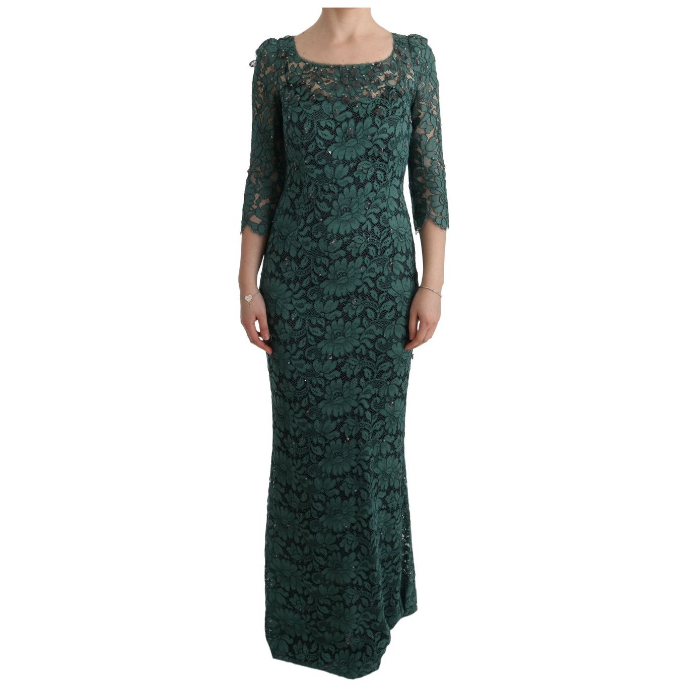 Elegant Green Crystal Embellished Sheath Dress