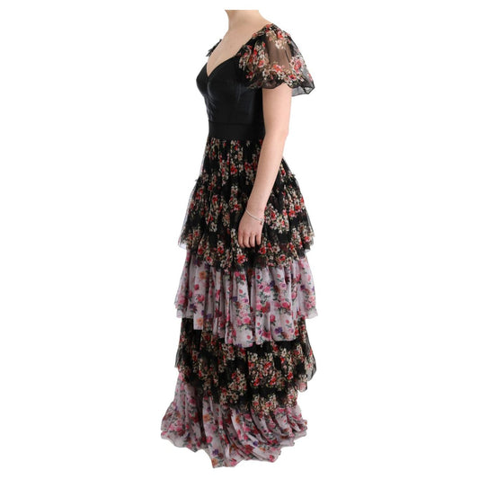 Dolce & Gabbana Elegant Floral Shift Dress in Multicolor Silk Blend multicolor-silk-stretch-floral-shift-long-dress