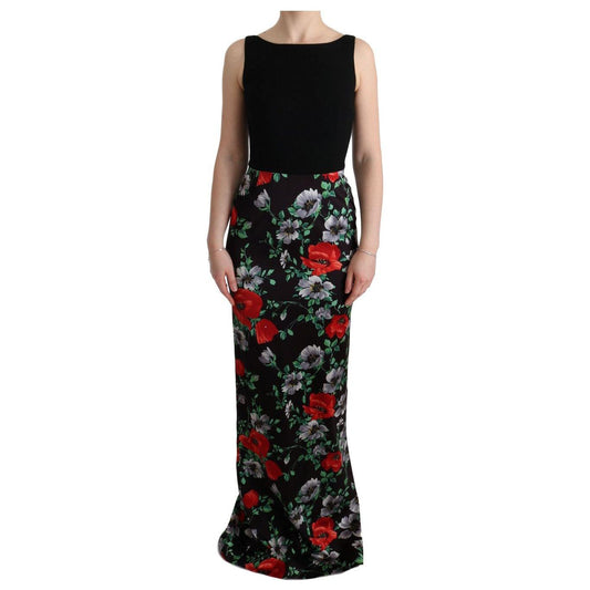 Dolce & Gabbana Multicolor Floral Print Stretch Sheath Long Dress Dolce & Gabbana