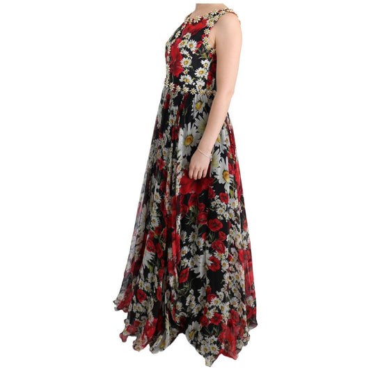 Floral Maxi Gown with Sunflower Print and Crystals