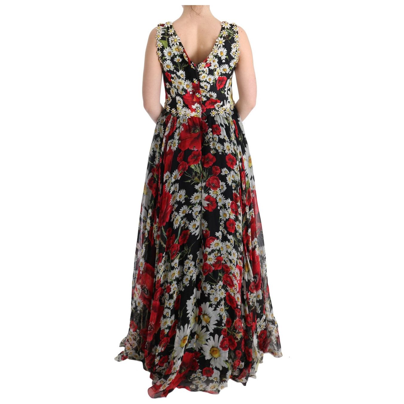 Floral Maxi Gown with Sunflower Print and Crystals