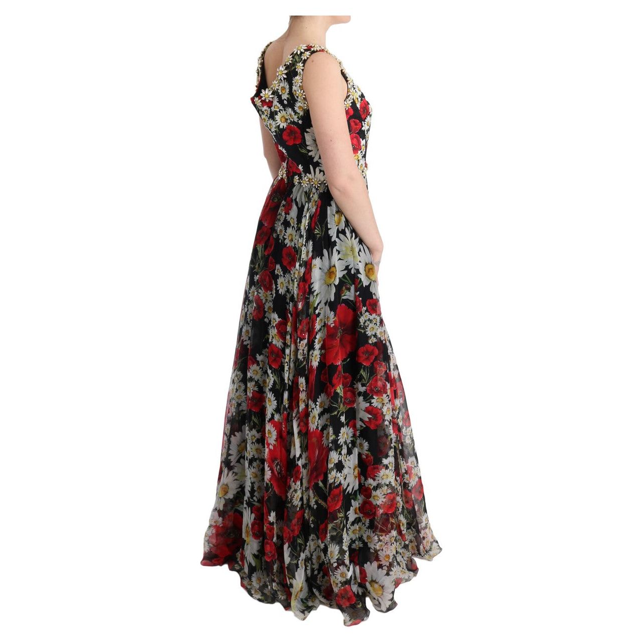 Floral Maxi Gown with Sunflower Print and Crystals