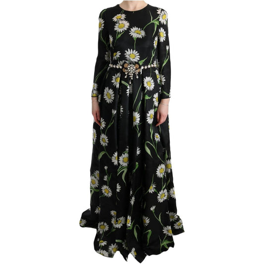 Dolce & Gabbana Elegant Sunflower Maxi Gown with Crystals multicolor-silk-sunflower-print-long-maxi-dress