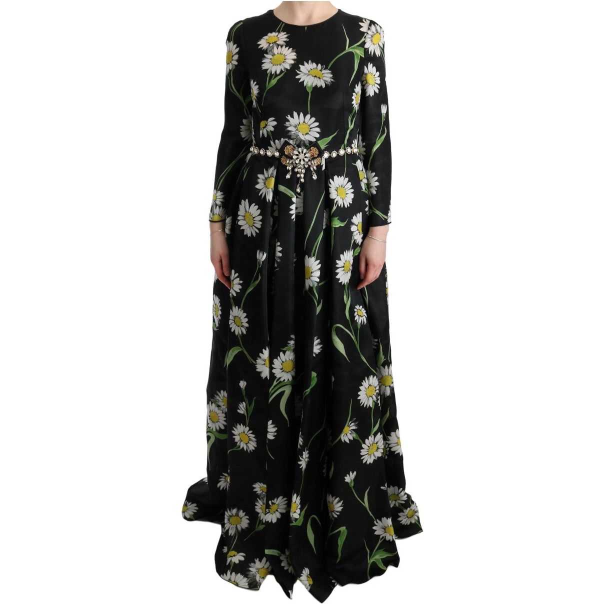 Elegant Sunflower Maxi Gown with Crystals