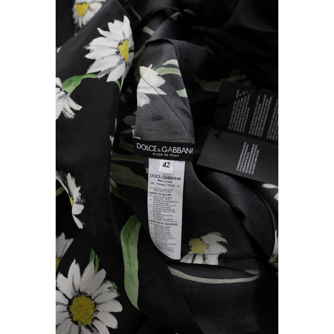 فستان ماكسي أنيق من دولتشي آند غابانا بطبعات عباد الشمس مع كريستالات