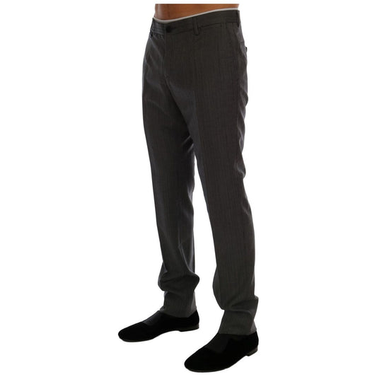 Elegant Gray Striped Wool Formal Trousers