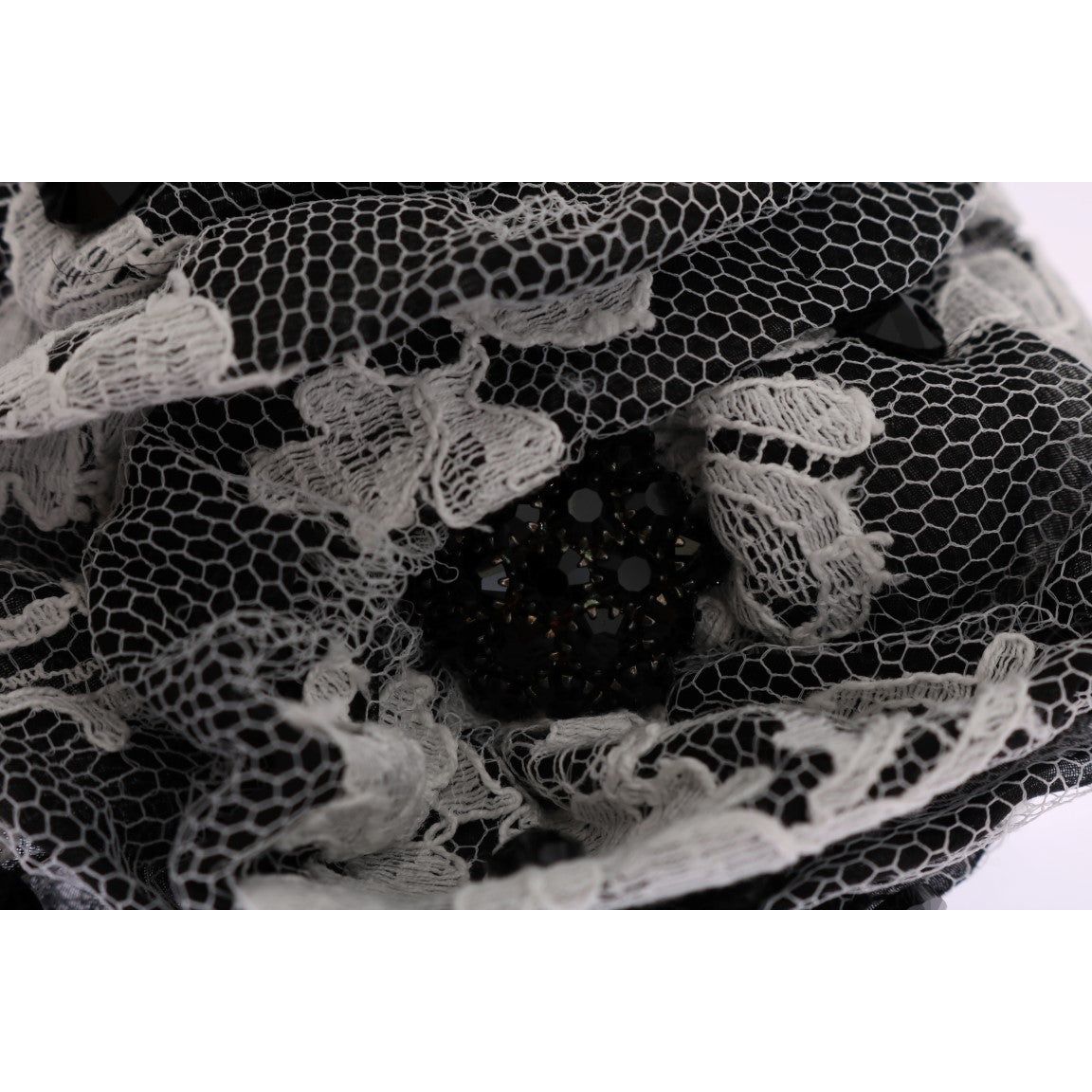 Elegant Black & White Floral Lace Crystal Hair Claw