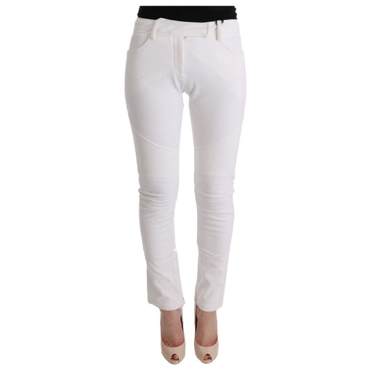 Chic White Slim Fit Cotton Trousers