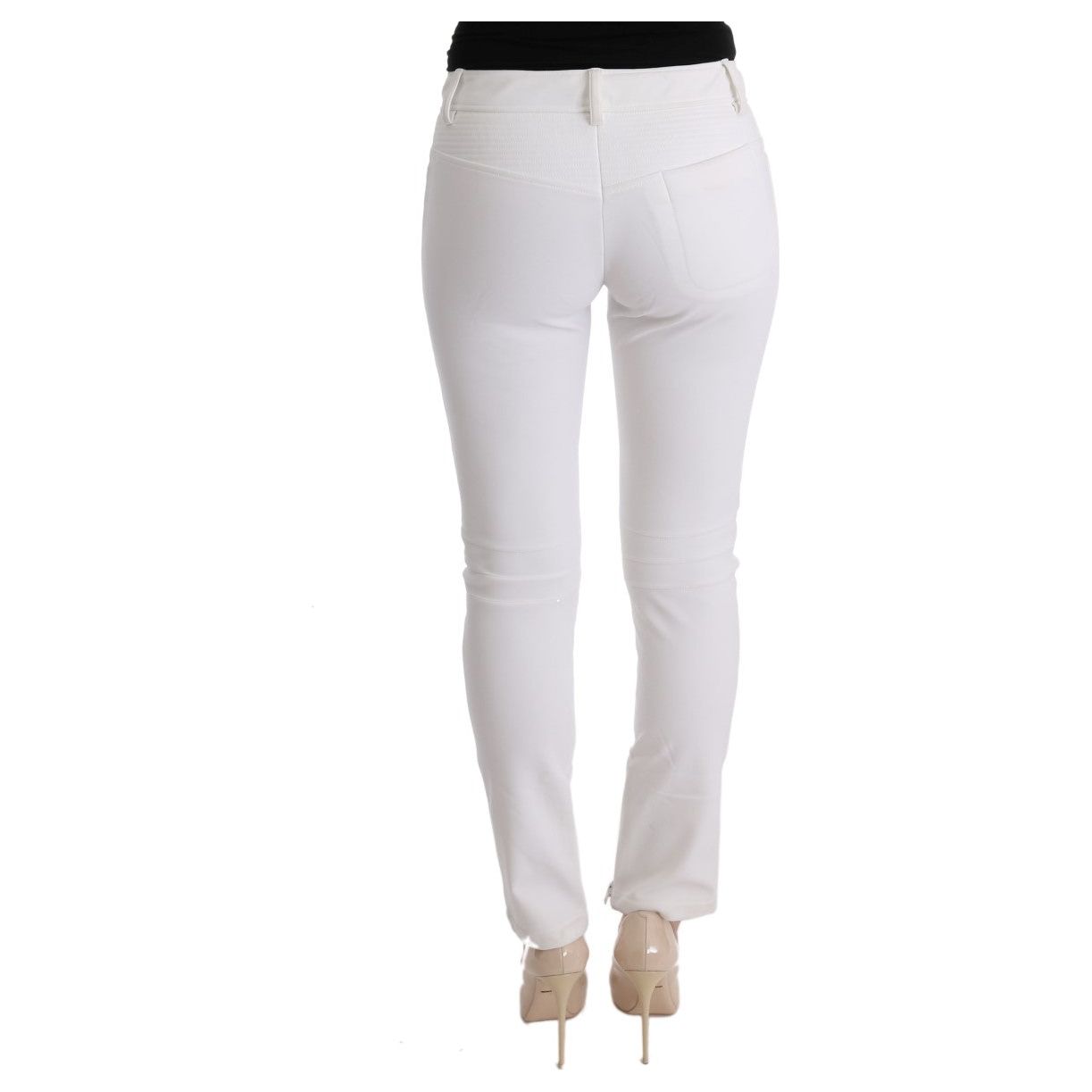 Chic White Slim Fit Cotton Trousers