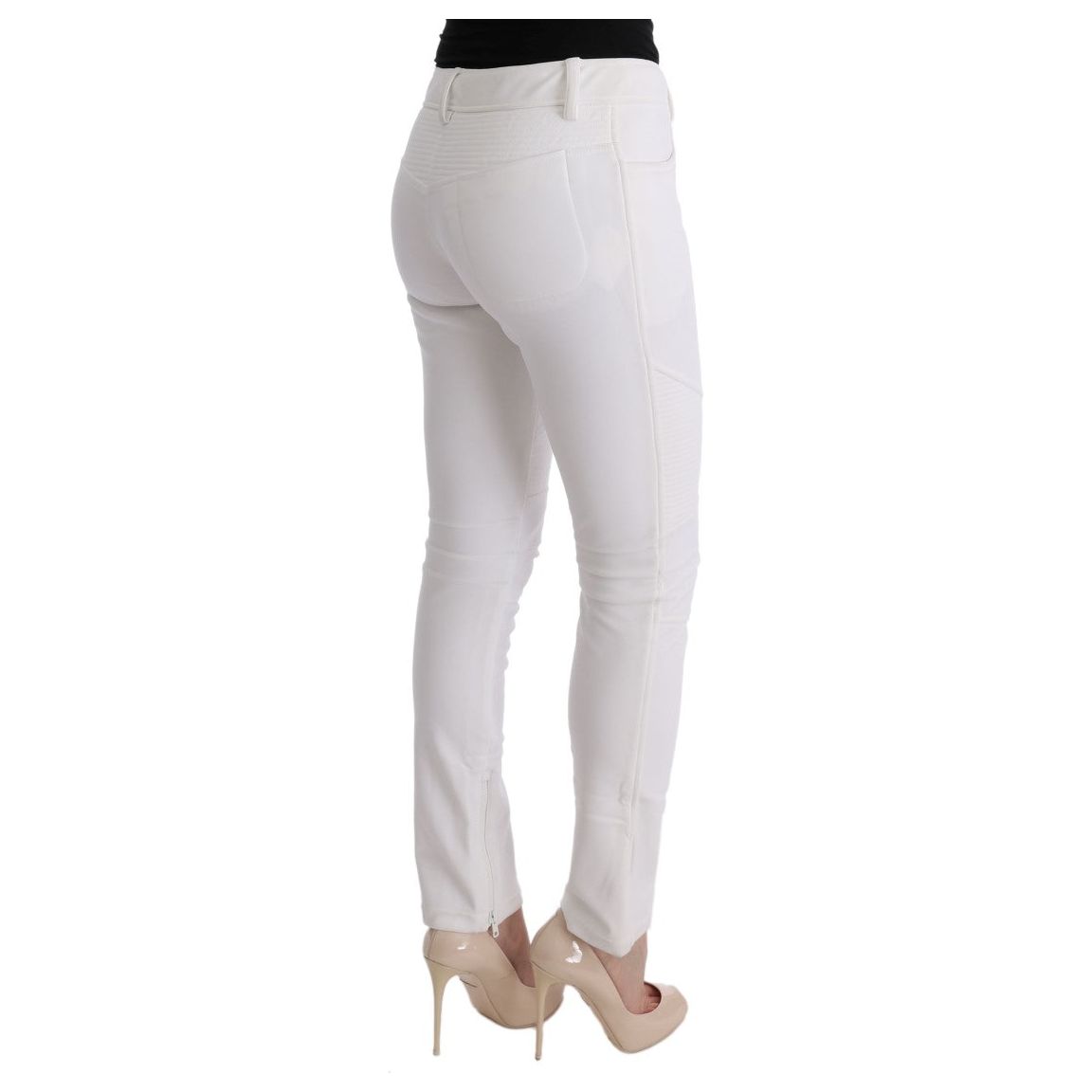 Chic White Slim Fit Cotton Trousers