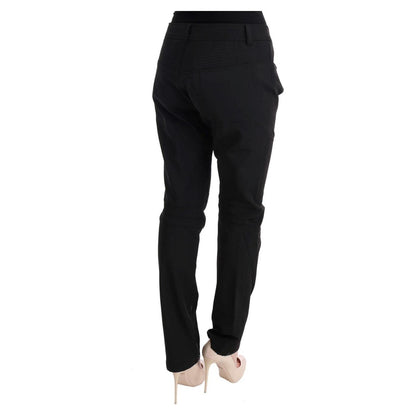 Ermanno Scervino Black Cotton Slim Fit Casual Pants Jeans & Pants