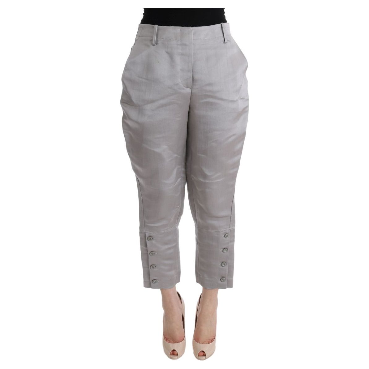 Chic Gray Cropped Silk Pants