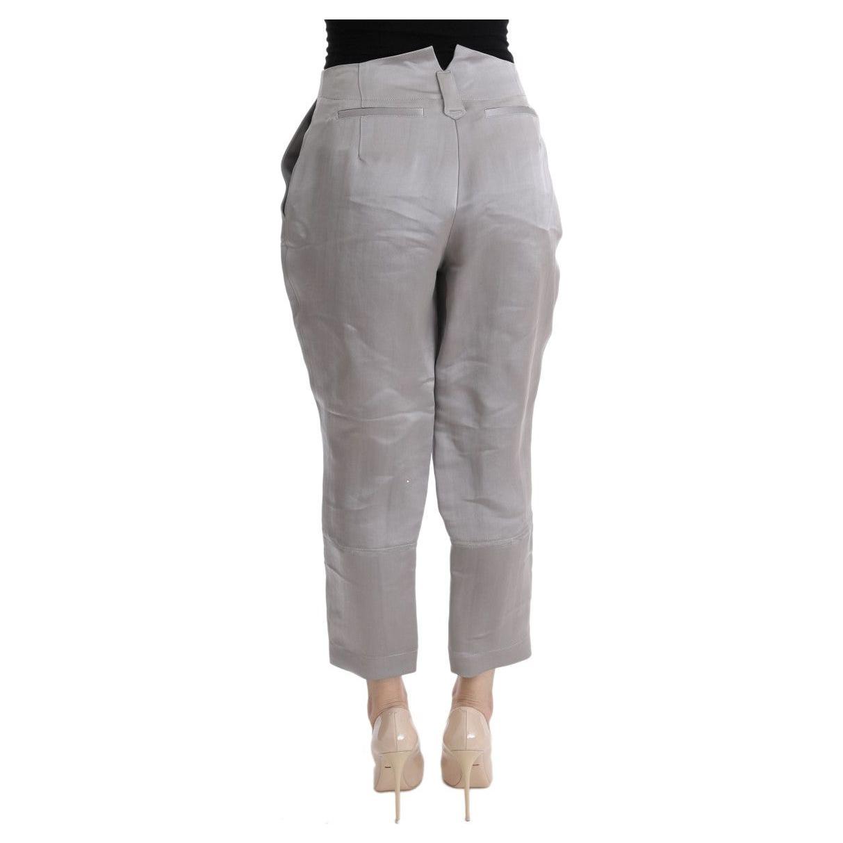 Ermanno Scervino Gray Silk Cropped Casual Pants