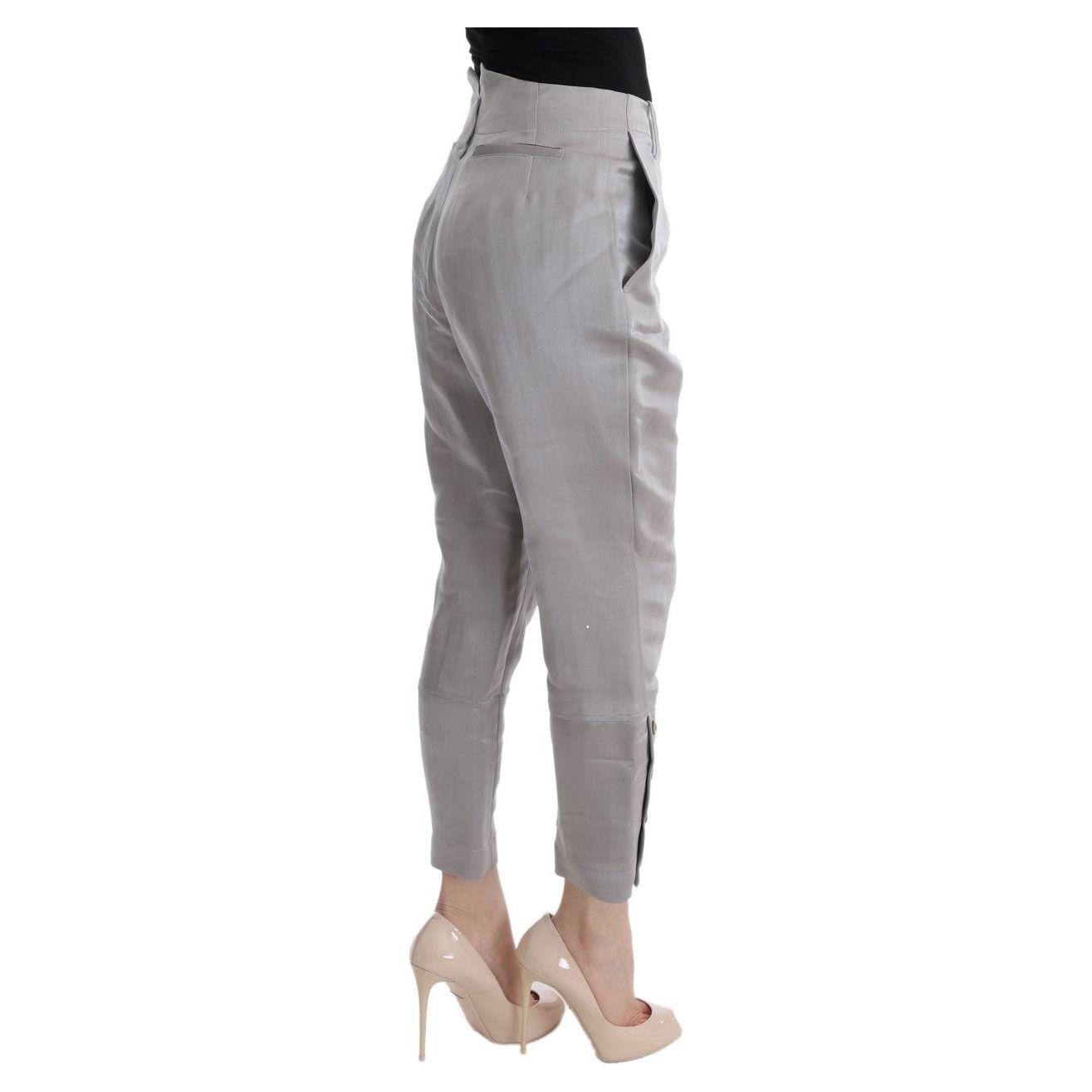 Ermanno Scervino Gray Silk Cropped Casual Pants
