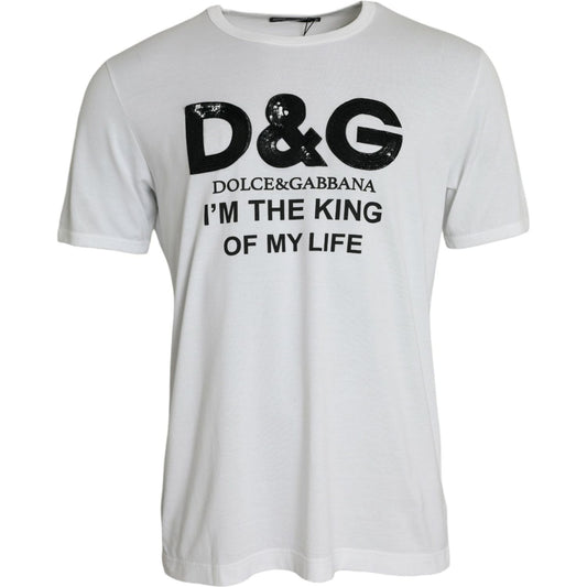 White D&G King Print Cotton Crewneck T-shirt