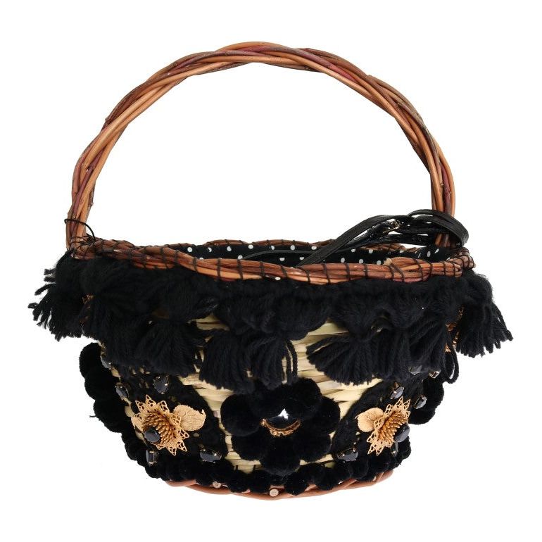Dolce & Gabbana Chic Beige & Black Straw Snakeskin Bucket Bag chic-beige-black-straw-snakeskin-bucket-bag