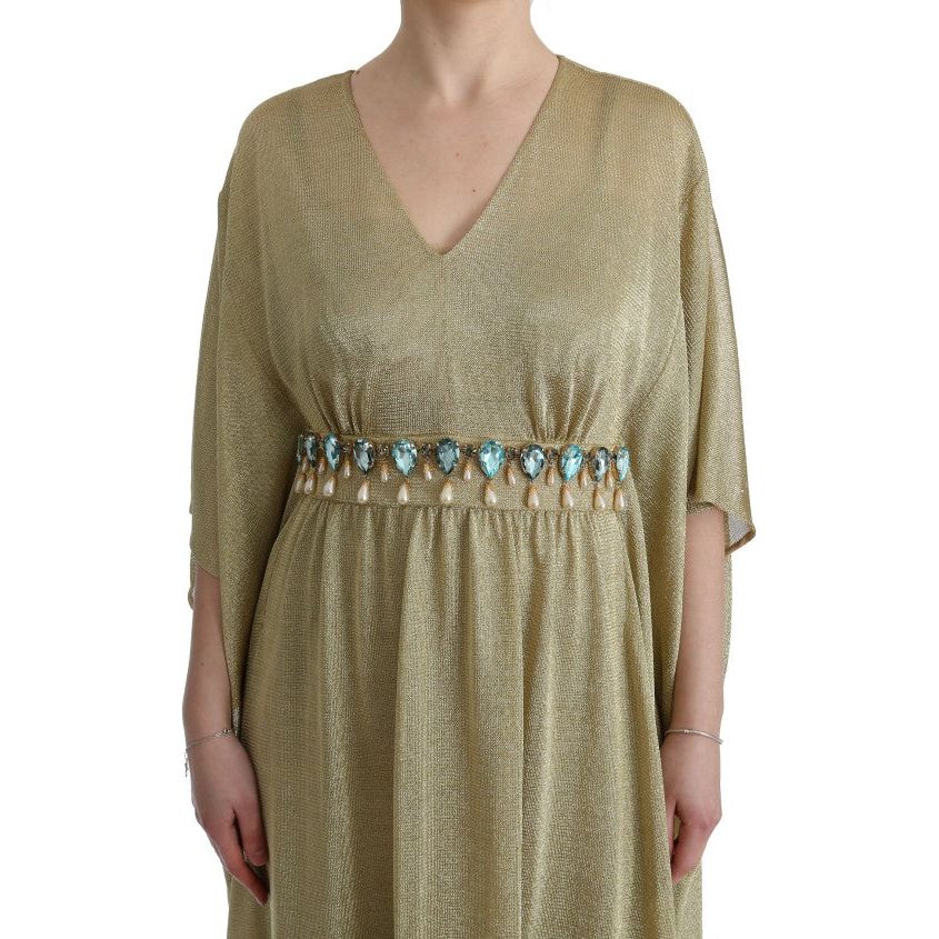 Dolce & Gabbana Elegant Gold Shift Gown Dress gold-shift-long-blue-crystal-dress