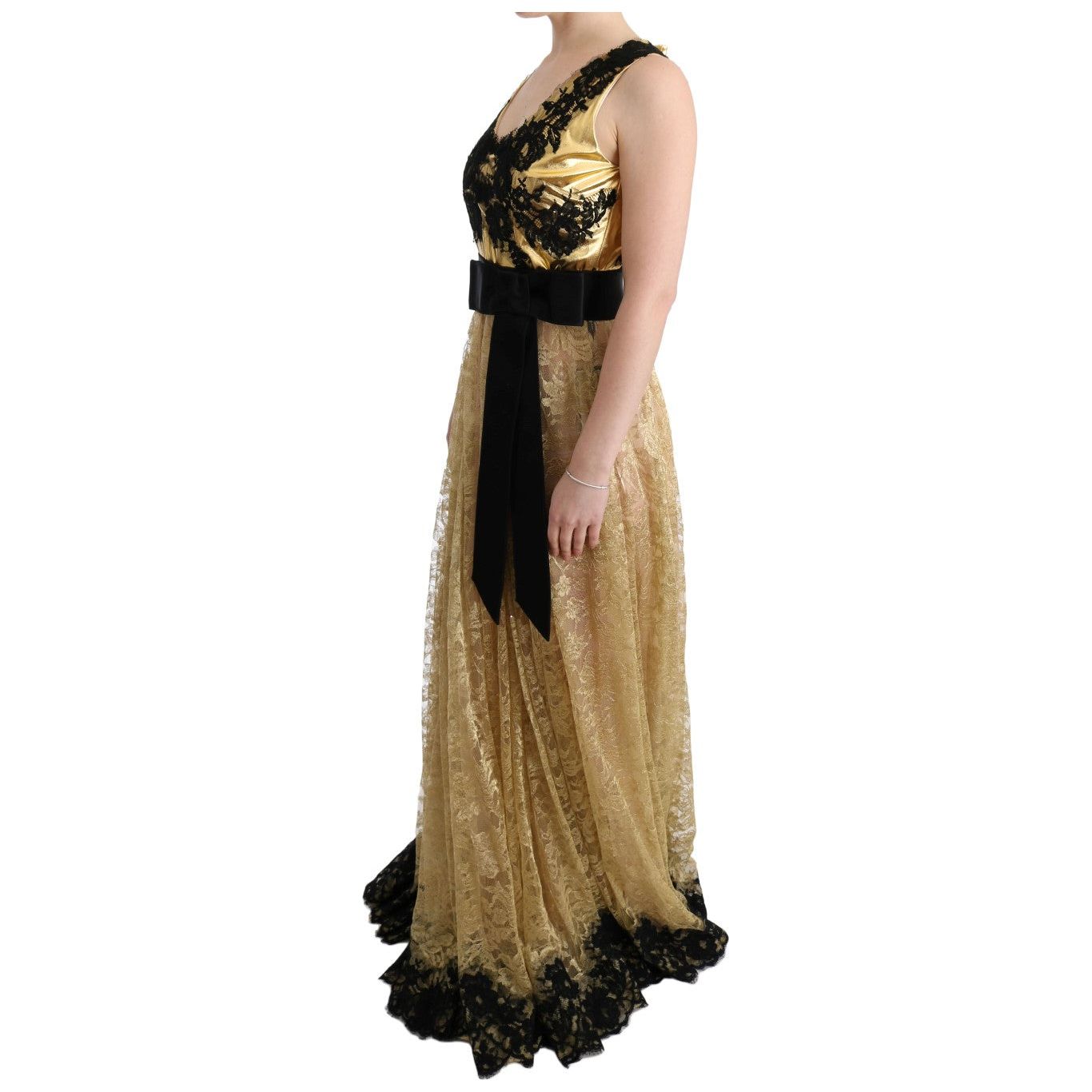 Elegant Gold Floral Lace Gown Dress