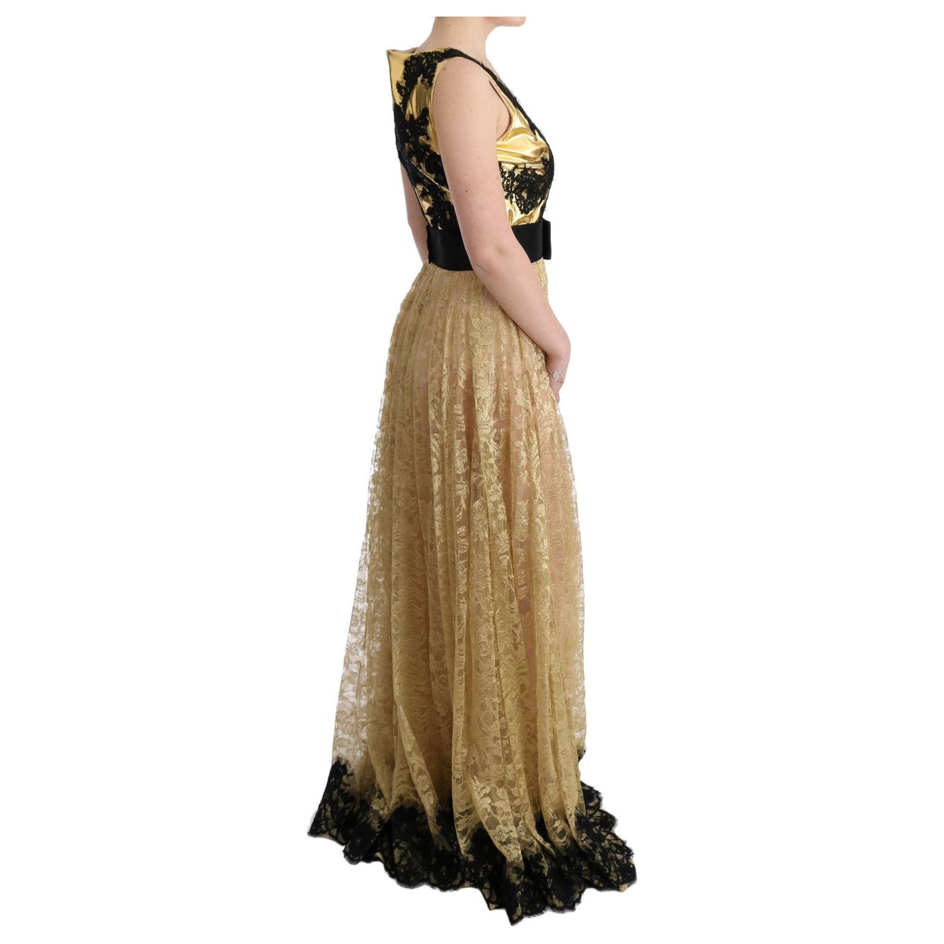 Elegant Gold Floral Lace Gown Dress