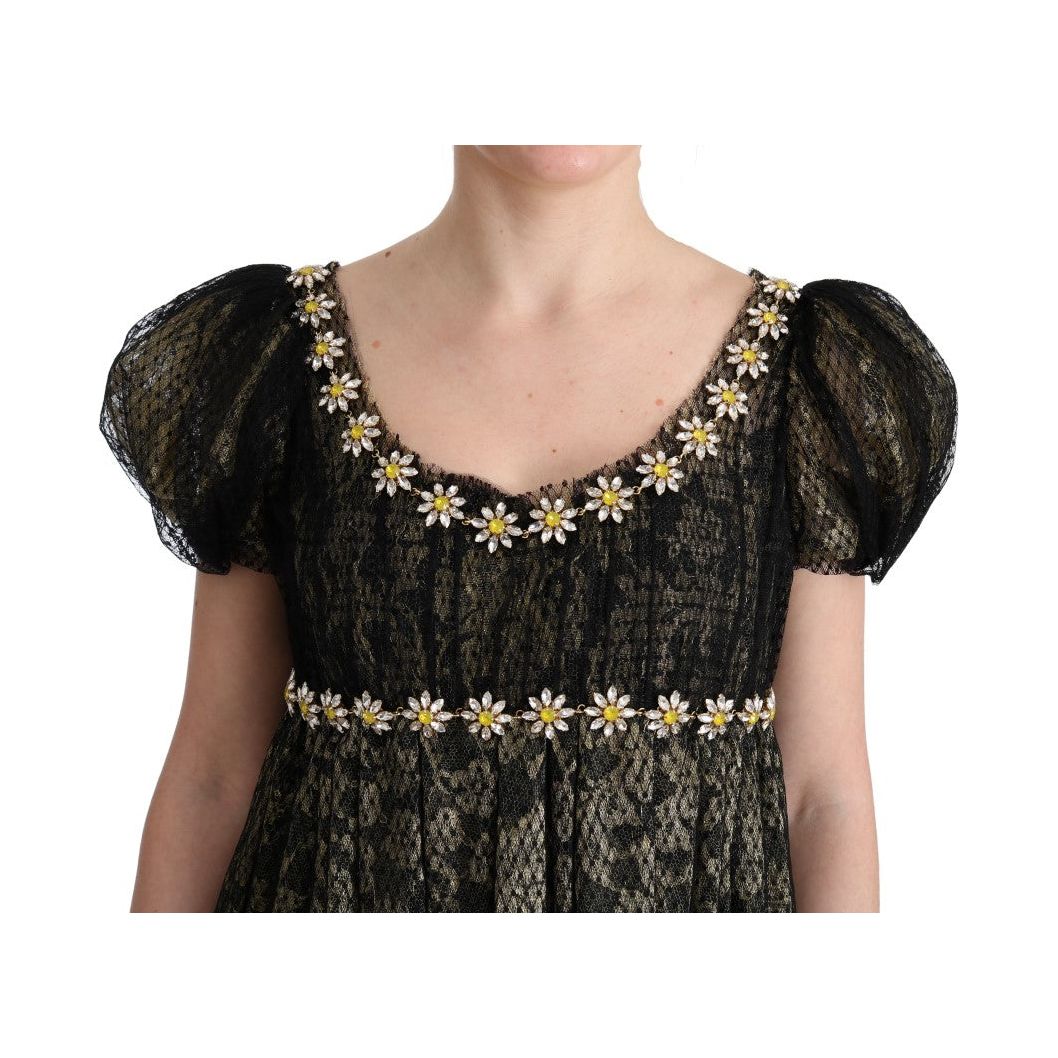 Dolce & Gabbana Sunflower Lace Crystal Maxi Shift Dress black-yellow-crystal-lace-shift-dress