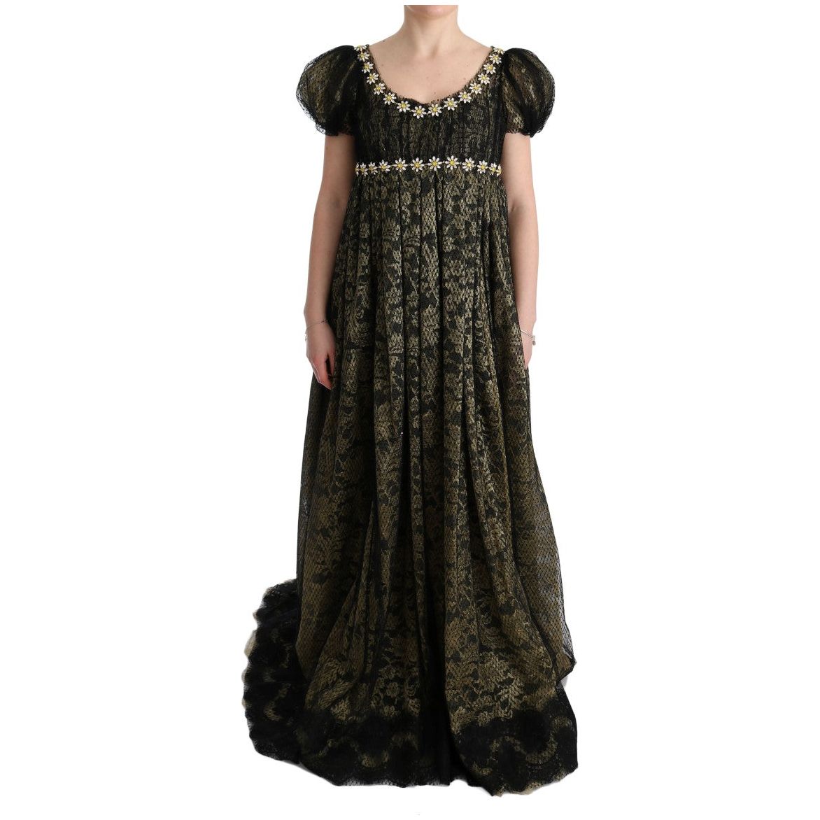 Sunflower Lace Crystal Maxi Shift Dress