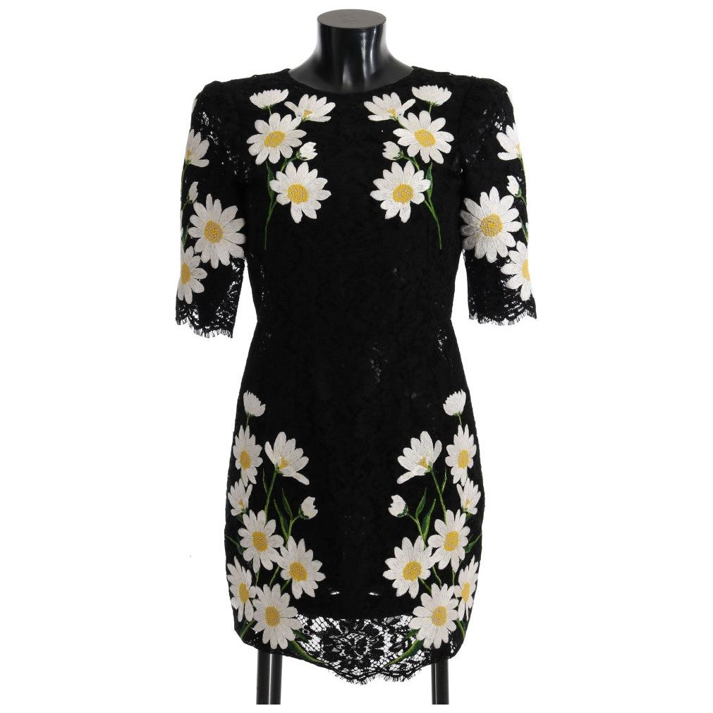 Black Floral Lace Chamomile Embroidered Dress