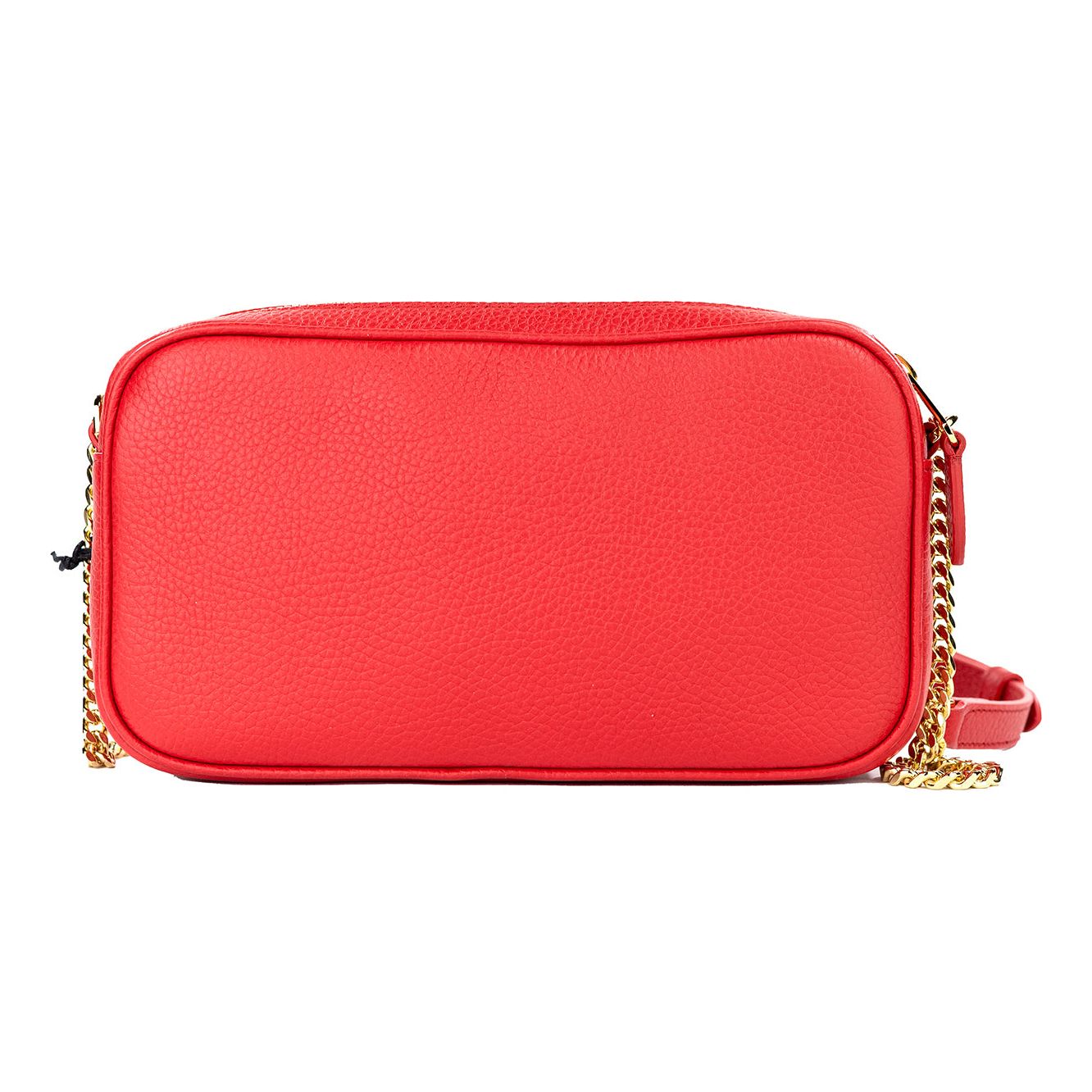 Small Red Pebbled Leather Elongated Camera Crossbody Bag Purse