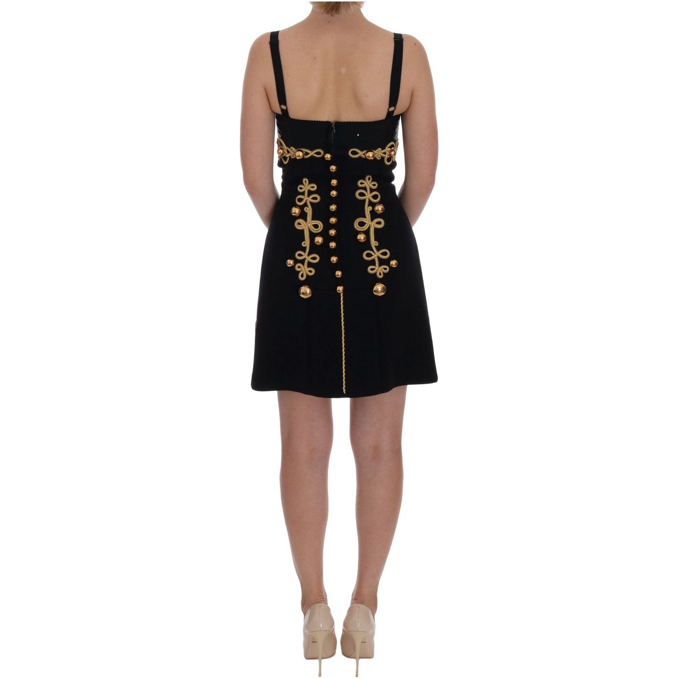 Elegant Black A-Line Sleeveless Dress with Gold Details