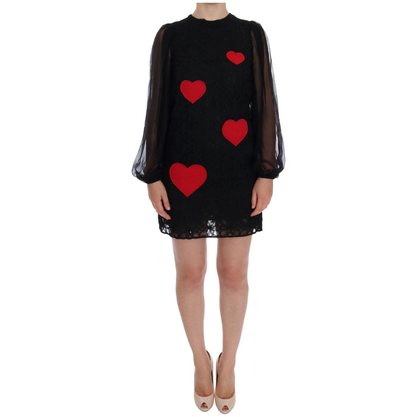 Elegant Black Lace Heart Applique Shift Dress