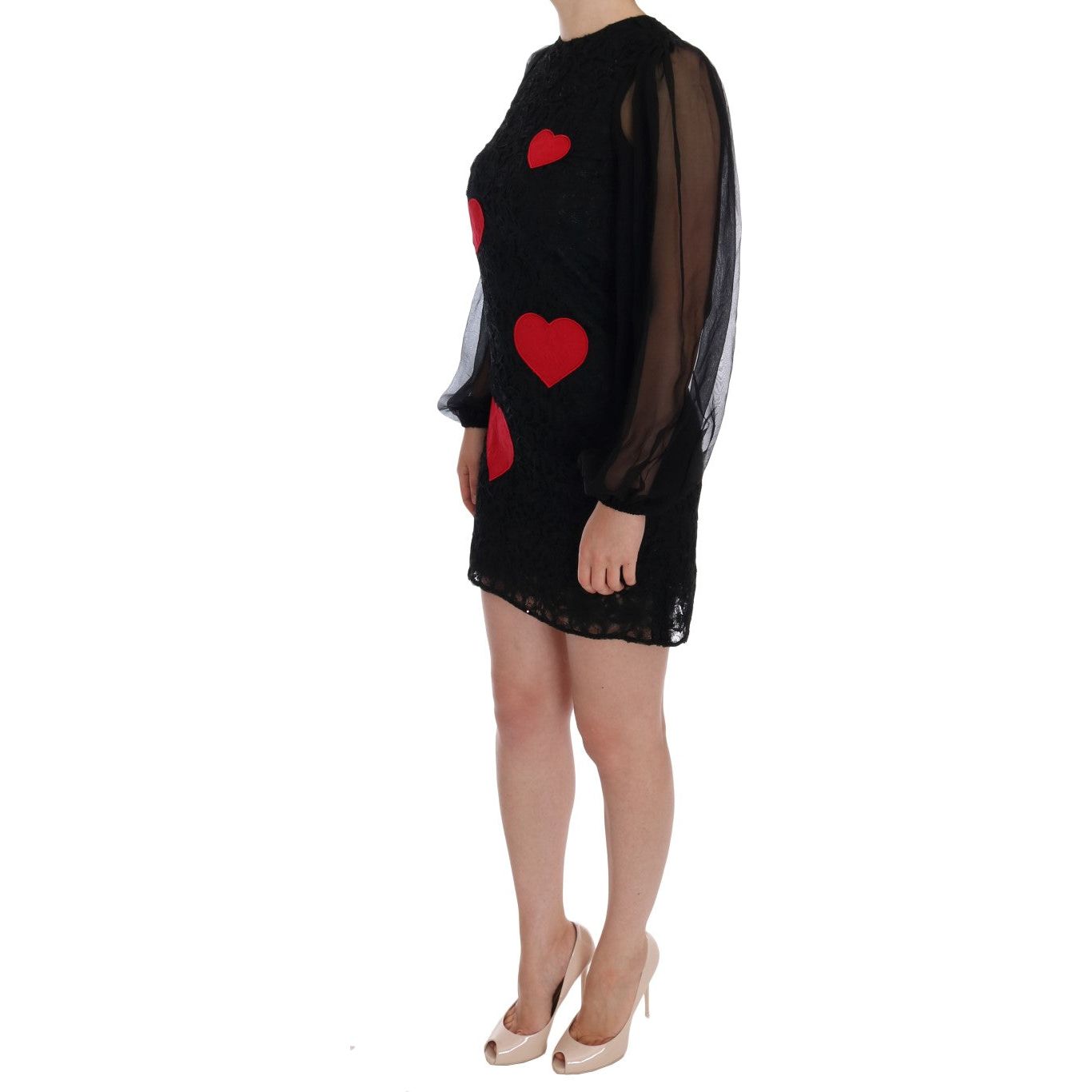 Elegant Black Lace Heart Applique Shift Dress