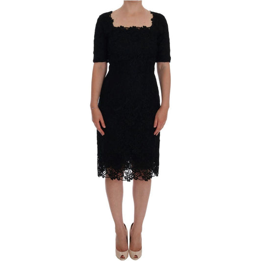 Dolce & Gabbana Black Floral Ricamo Sheath Dress Dolce & Gabbana