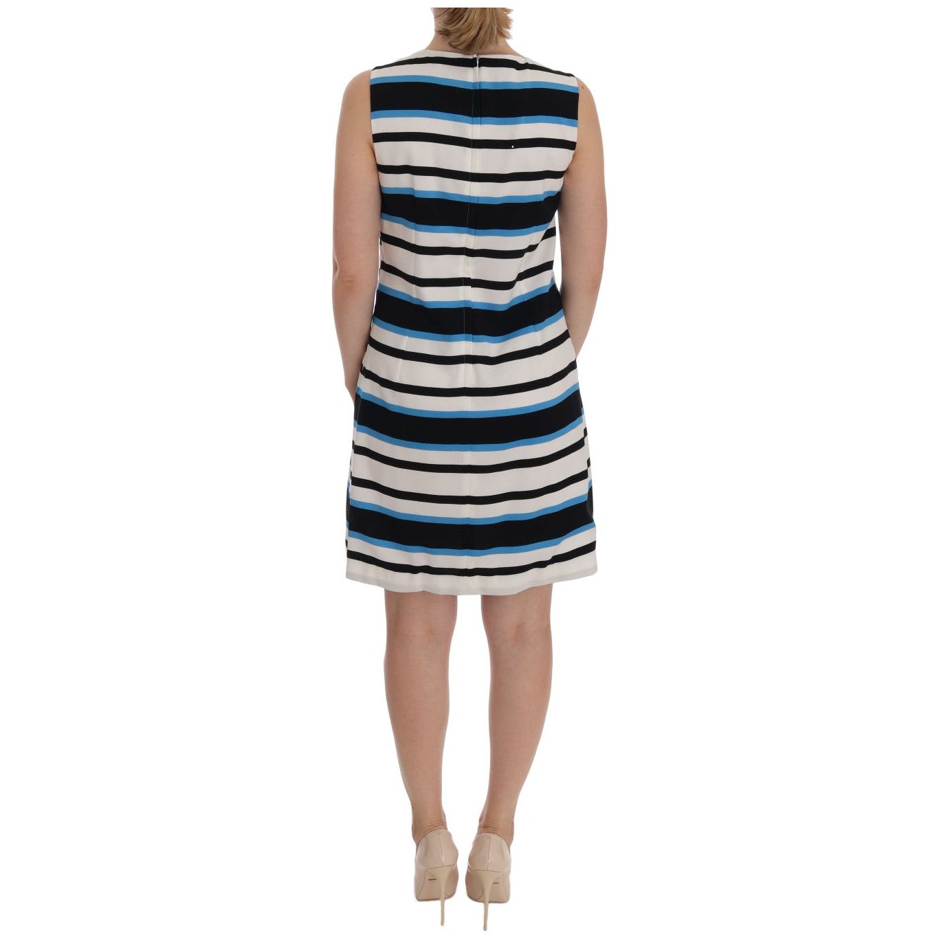 Elegant Sleeveless Striped Silk Shift Dress