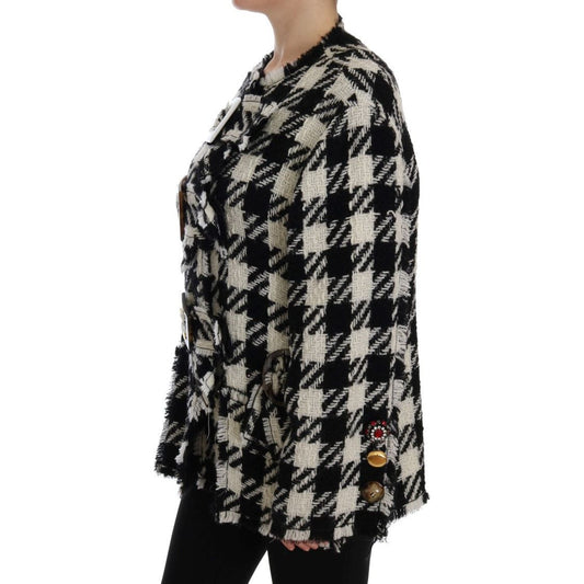Dolce & Gabbana Elegant Woven Monochrome Jacket Coats & Jackets black-white-wool-knitted-crystal-jacket