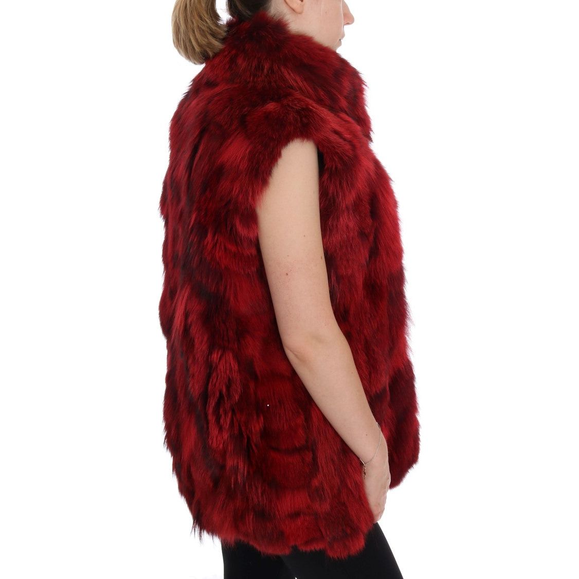 Dolce & Gabbana Luxurious Red Coyote Fur Long Vest Jacket Coats & Jackets red-coyote-fur-sleeveless-coat-jacket
