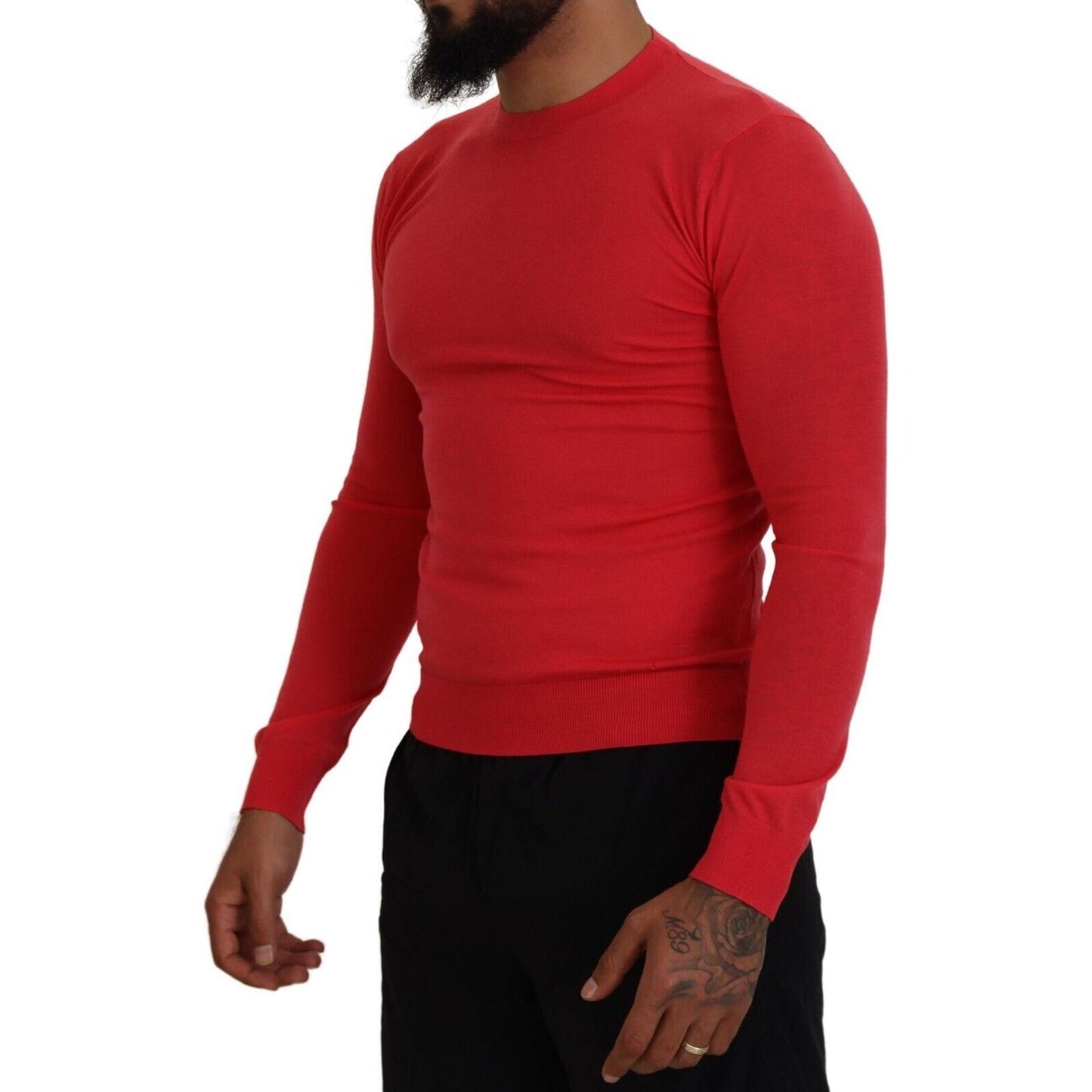 Red Wool Long Sleeves Crewneck Pullover Sweater