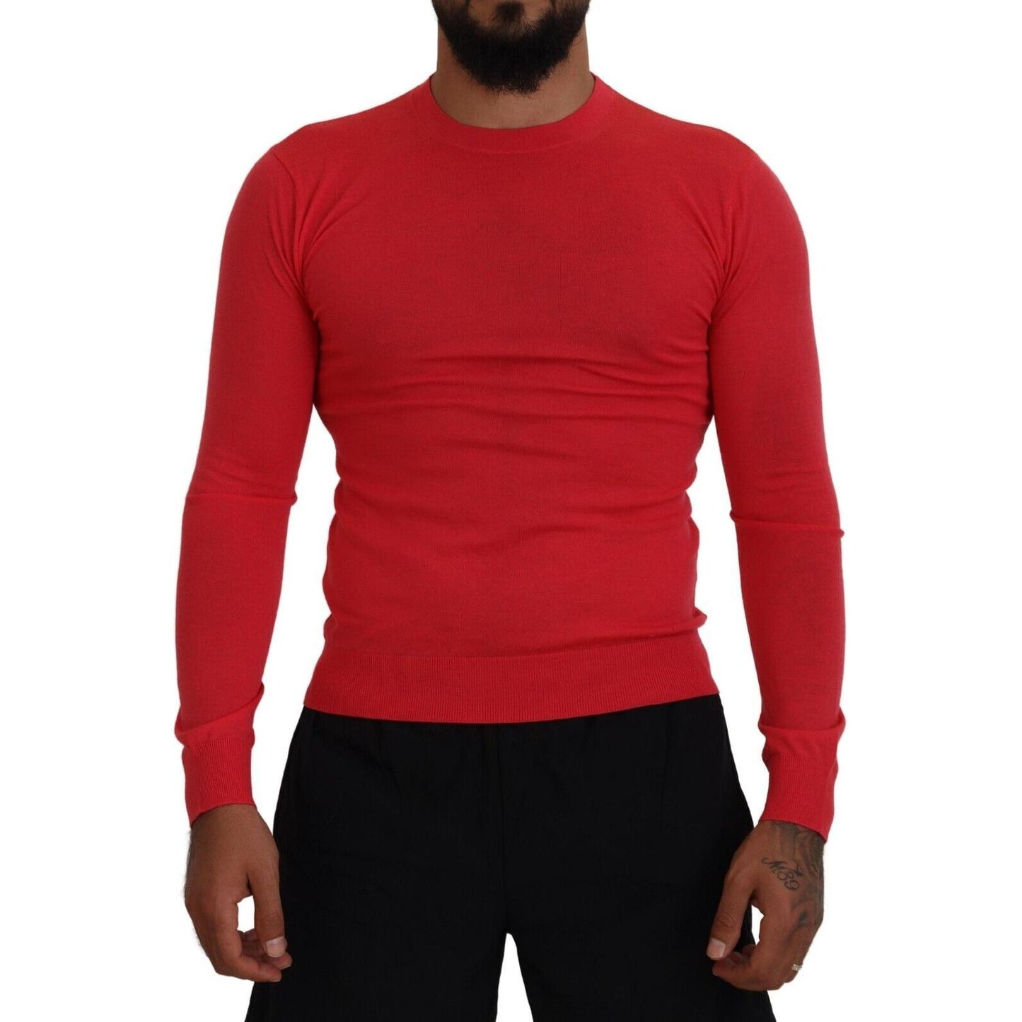 Red Wool Long Sleeves Crewneck Pullover Sweater