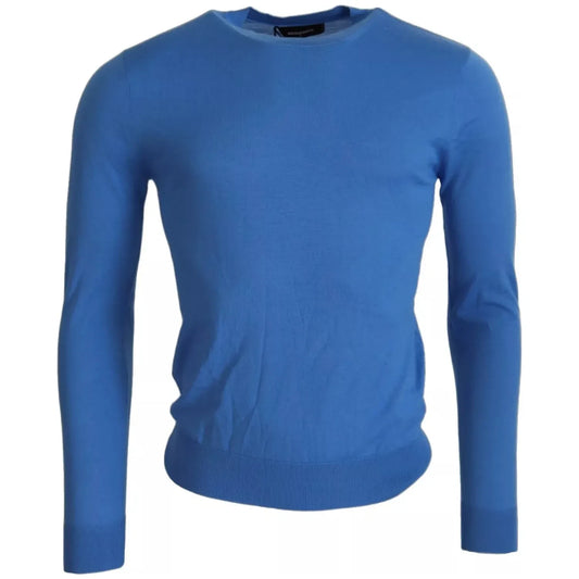 Blue Wool Long Sleeves Crewneck Pullover Sweater