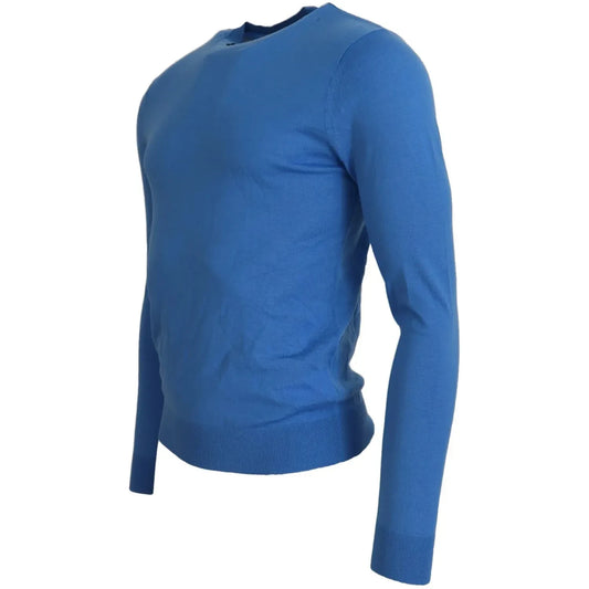 Blue Wool Long Sleeves Crewneck Pullover Sweater