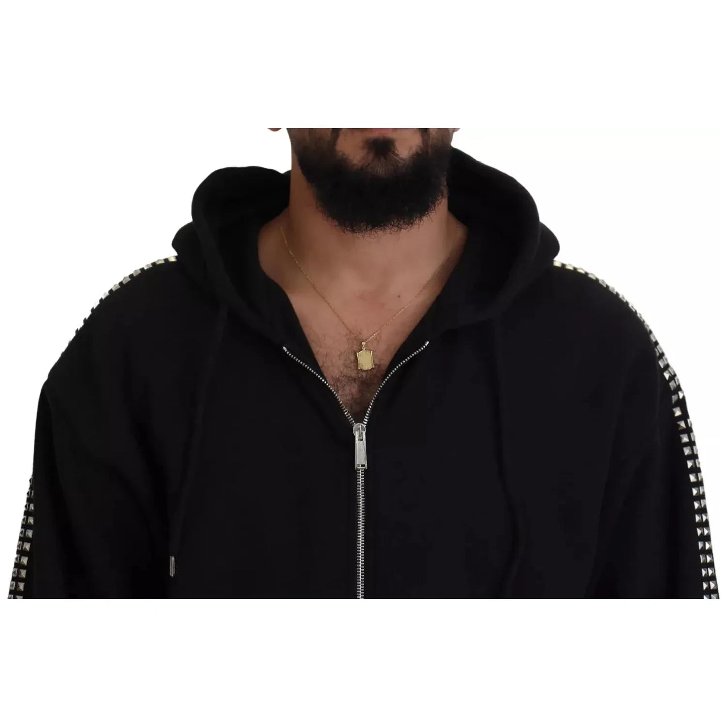 Black Embellished Full Zip Hooded Sweater